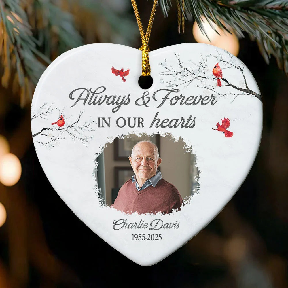 Always & Forever In Our Hearts - Personalized Ceramic Ornament for Family Memorial