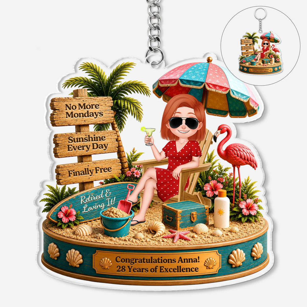 Retired and Loving It Personalized Acrylic Keychain - Custom Retirement Gift for Coworker