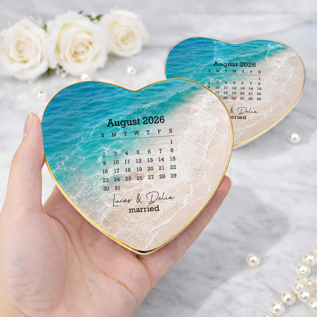 Personalized Married Jewelry Dish for Couples with personalized design details for meaningful gifting image 6
