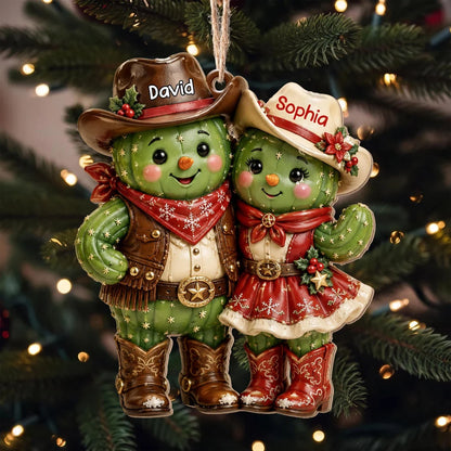 Custom Cactus Couple Wooden Ornament - Personalized Western Keepsake for Couples Christmas Tree