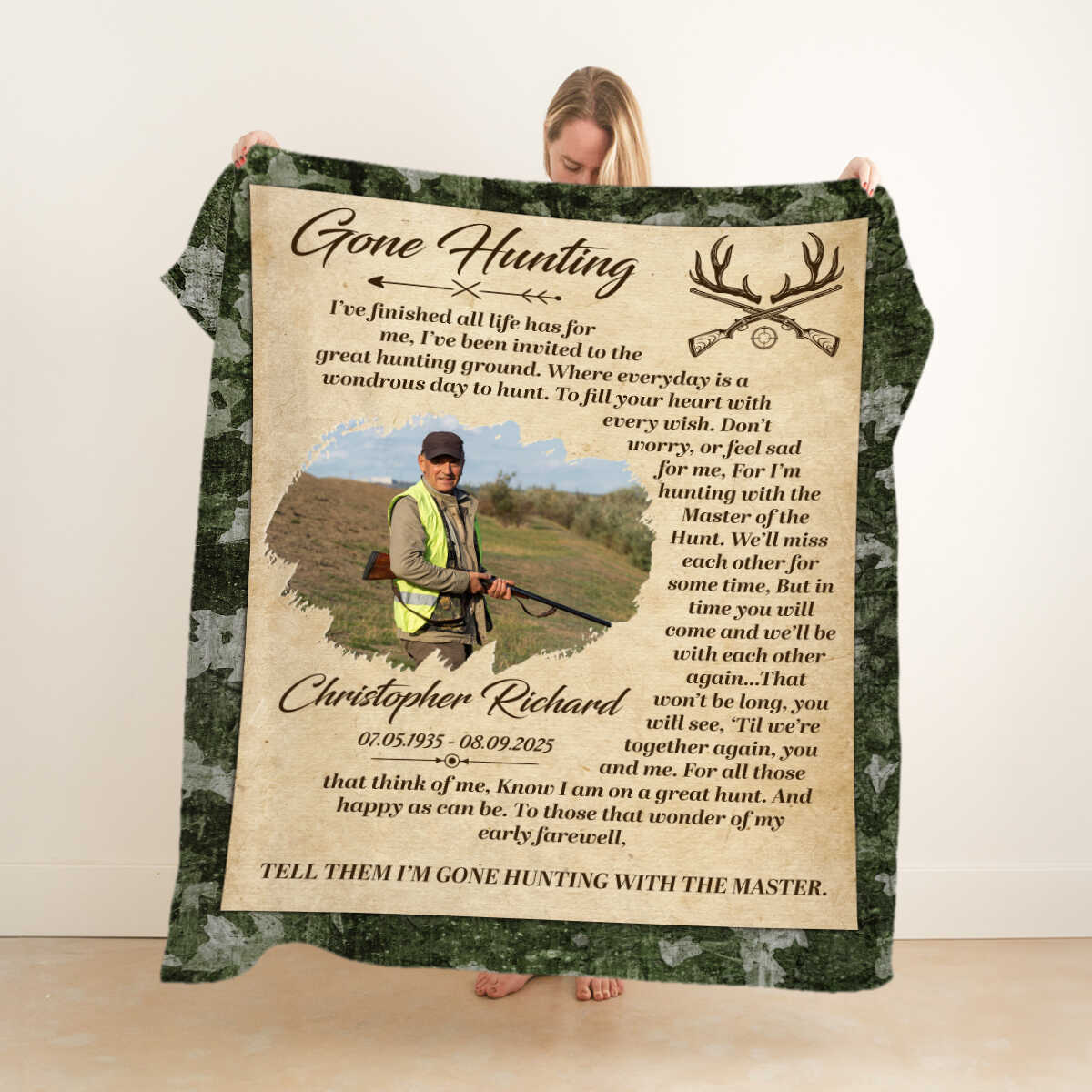 Blanket material and size view - Personalized Hunter Memorial Blanket