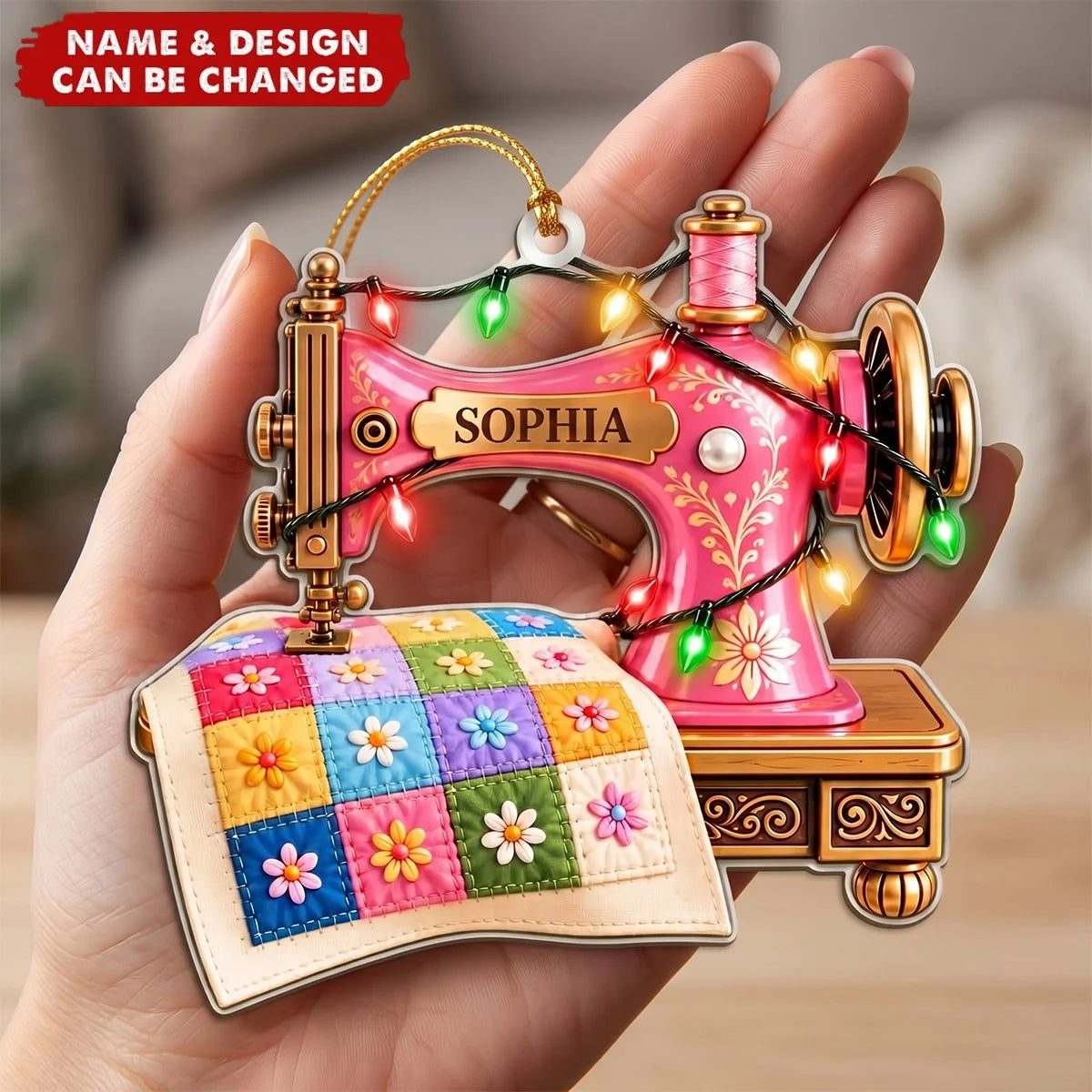 Sewing Machine Love Personalized Acrylic Ornament - Christmas Keepsake for Quilters