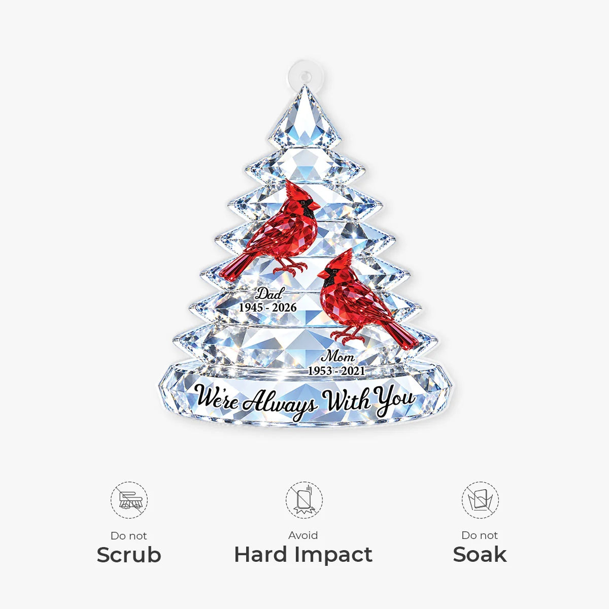 We're Always With You Personalized Cardinal Acrylic Ornament - Christmas Memorial Gift for Mom Dad