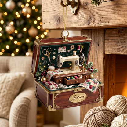 Personalized Vintage Sewing Studio Box Ornament - Custom Acrylic Keepsake Gift for Quilters