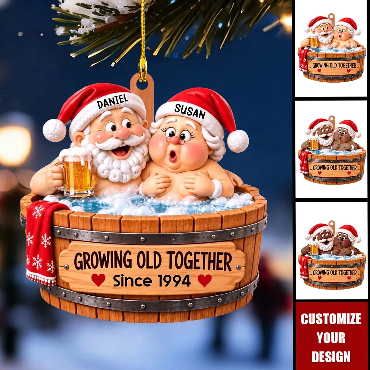 Growing Old Together Personalized Couple Christmas Ornament - Custom Wooden Keepsake for Husband and Wife