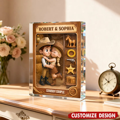 Custom Cowboy Couple Acrylic Block Plaque - Personalized Western Countryside Keepsake Gift for Couples