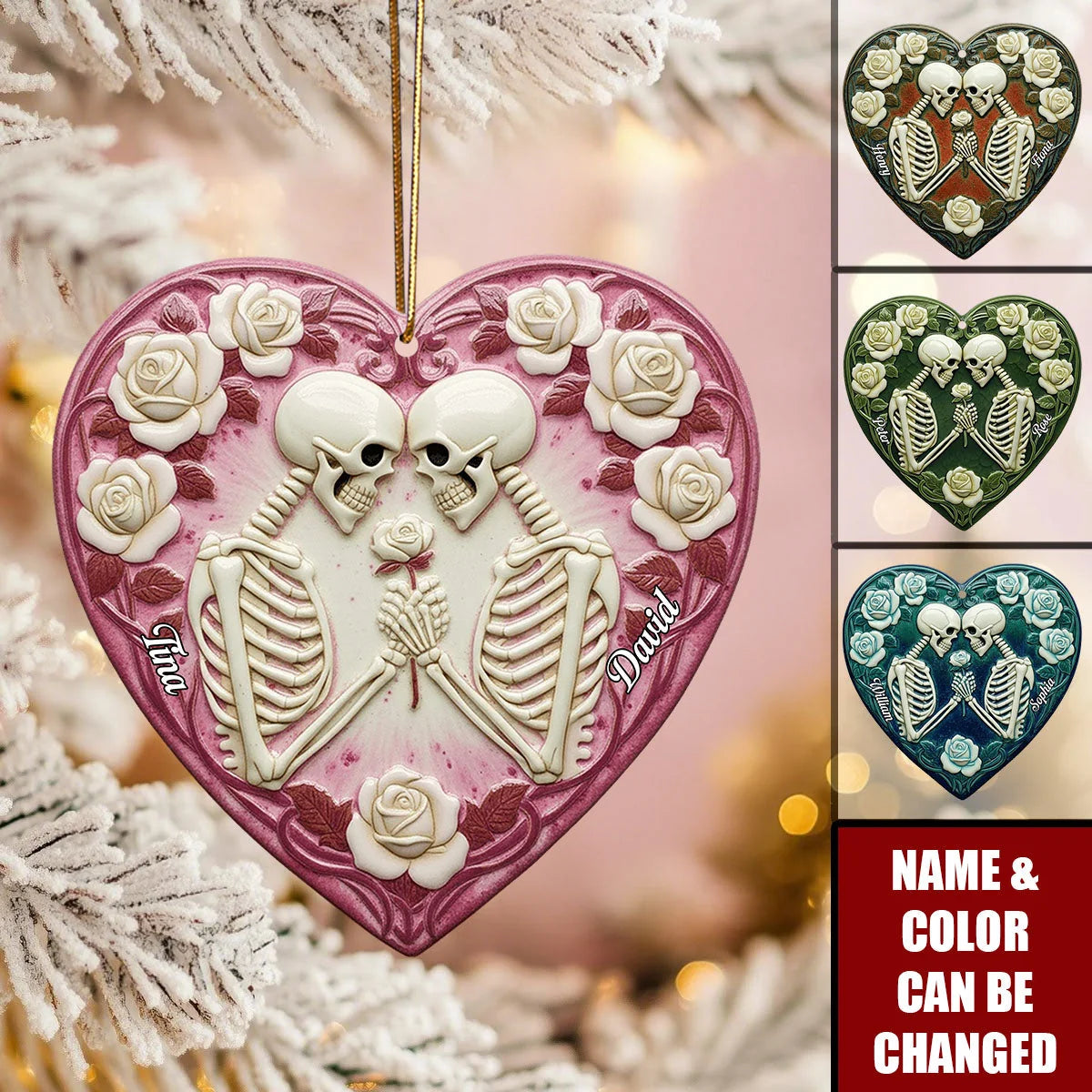 Till Death Do Us Part Personalized Skeleton Couple Ornament - Custom Wooden Keepsake Gift