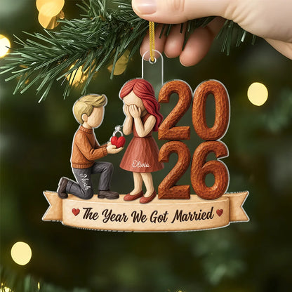The Year We Got Engaged Custom Couple Acrylic Ornament - Personalized Romantic Proposal and Anniversary Keepsake Gift