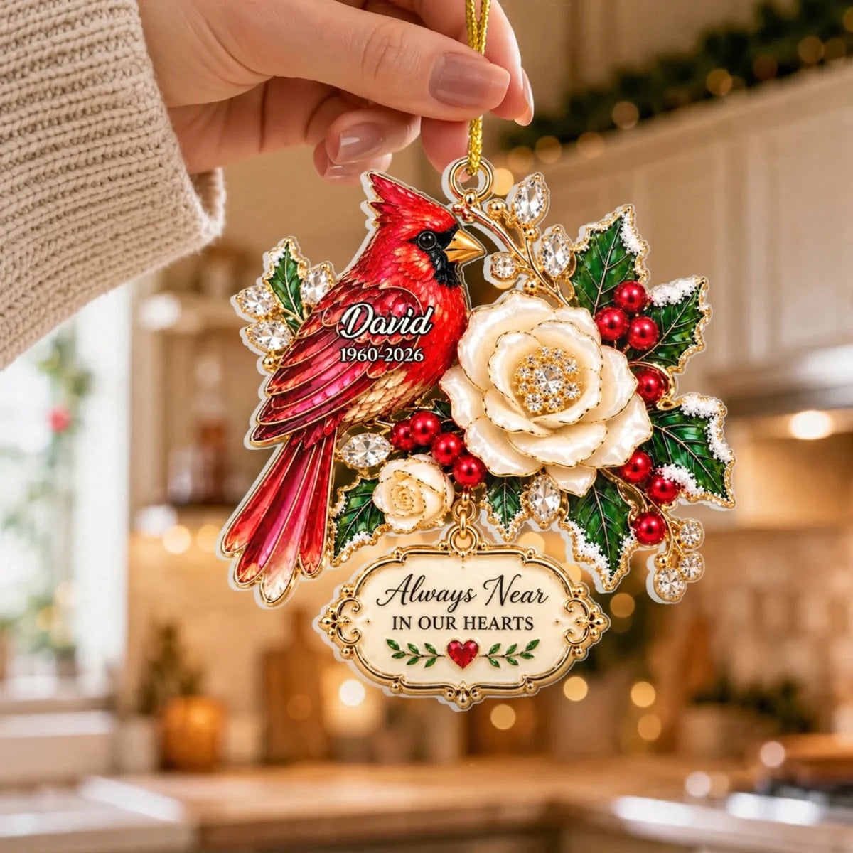 "Always Near In Our Hearts" Personalized Acrylic Ornament - Custom Memorial Keepsake for Family