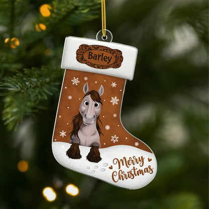 Merry Christmas Personalized Horse Stocking Acrylic Ornament - Custom Gift for Horse Lovers