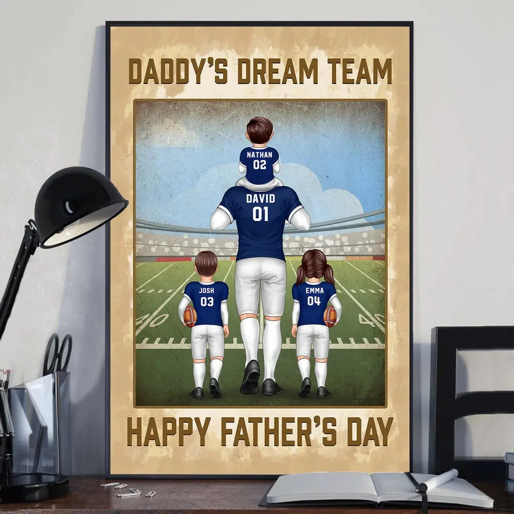 Daddy's Dream Team Personalized Canvas / Poster - Custom Art Gift for Football Dad