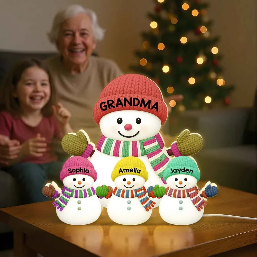 Grandma & Grandkids Snowman Custom Night Light Box - Personalized Holiday Keepsake Gift