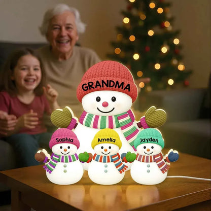 Grandma & Grandkids Snowman Custom Night Light Box - Personalized Holiday Keepsake Gift