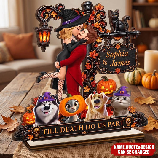 "Till Death Do Us Part" Custom Halloween Couple Wooden Plaque - Personalized Spooky Keepsake