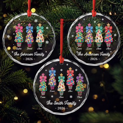 Personalized Family Tree Christmas Ornament - Custom Jeweled Glass Keepsake Gift for Family
