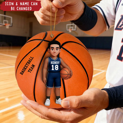 Custom Basketball Player Wooden Ornament - Personalized Christmas Gift for Kids