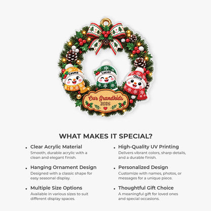 Our Grandkids Snowman Wreath Acrylic Ornament - Personalized Christmas Family Gift