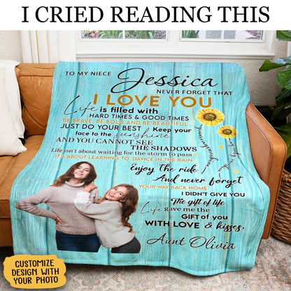 "Keep Your Face To The Sunshine" Personalized Niece Gift From Aunt - Custom Sunflower Keepsake Blanket