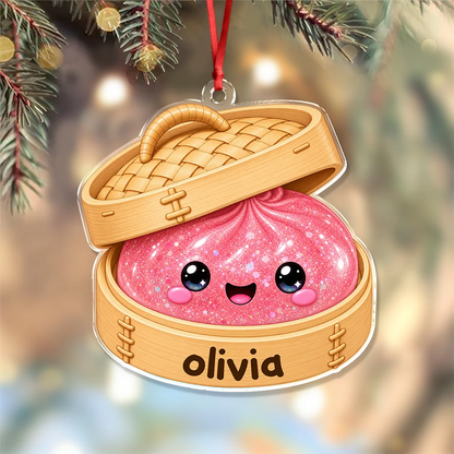 Personalized Dim Sum Steamer Christmas Ornament - Custom Name Acrylic Keepsake Gift for Foodies