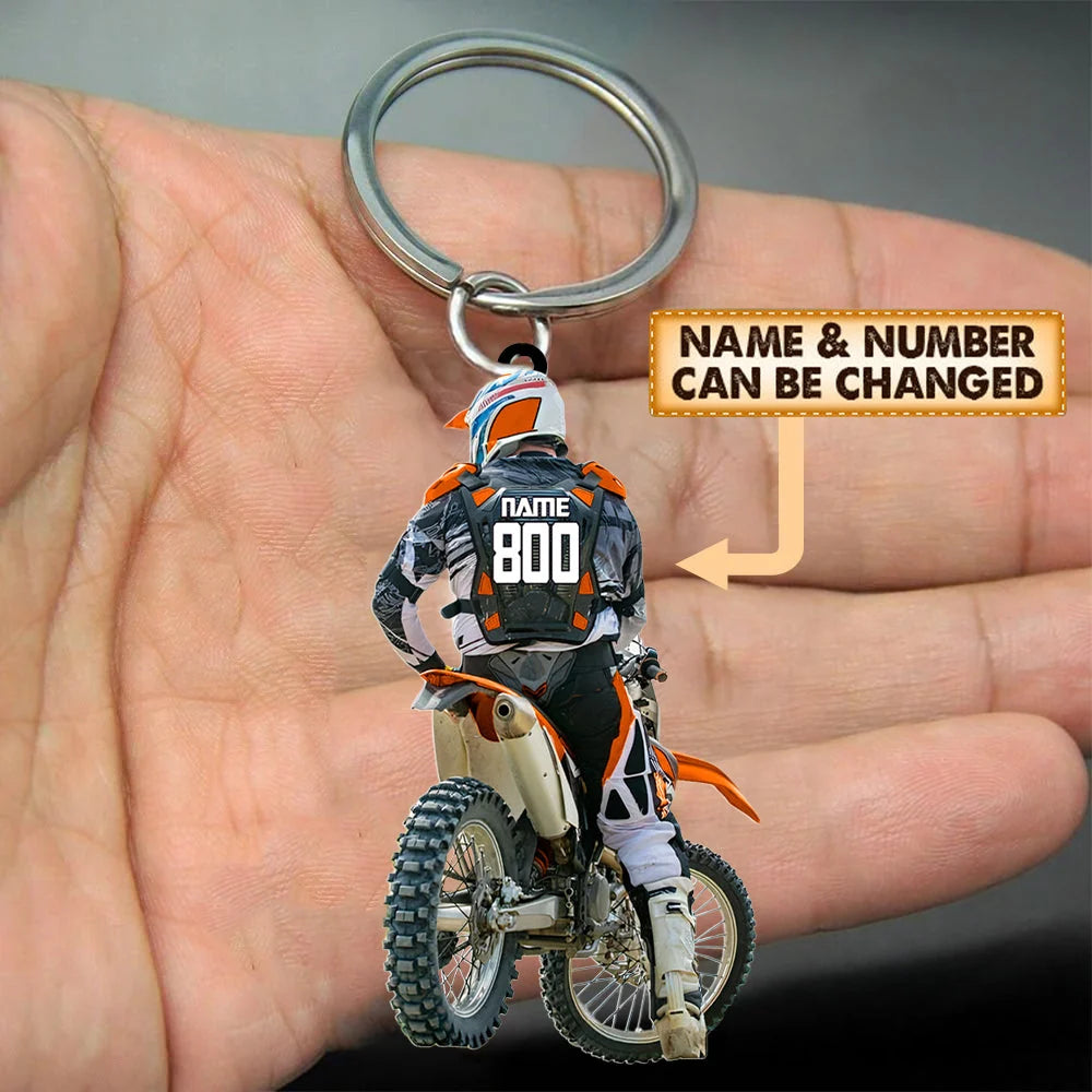 Personalized Dirt Bike Motocross Acrylic Keychain - Custom Name & Number Gift for Rider