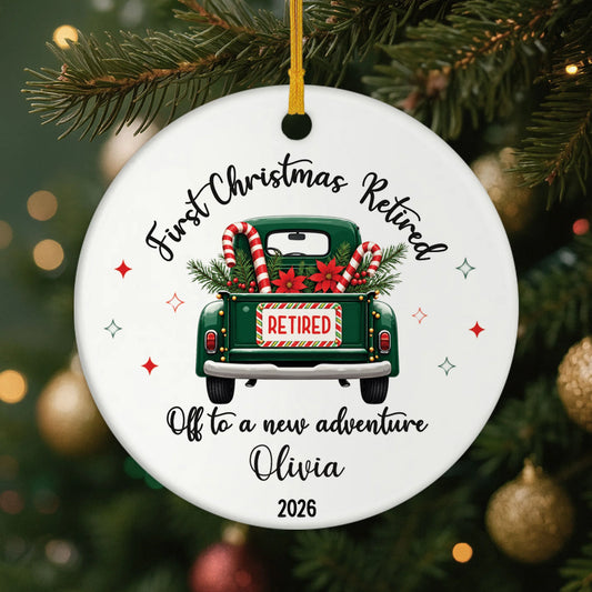 First Christmas Retired Custom Ceramic Ornament - Personalized Retirement Keepsake Gift