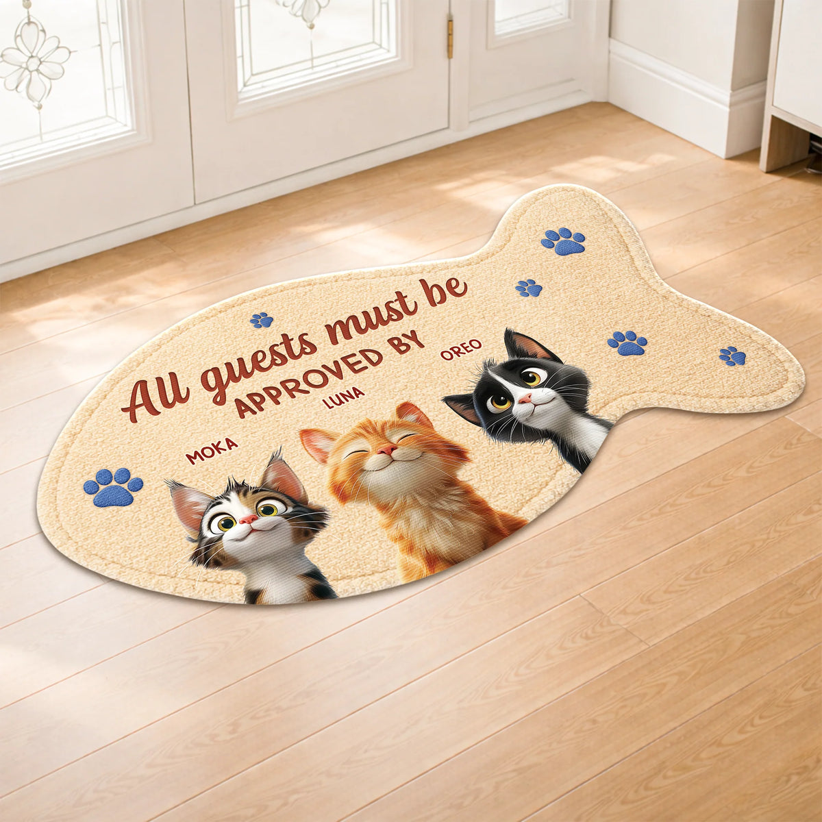 "All Guests Must Be Approved By The Cat" - Custom Shaped Doormat for Cat Lovers