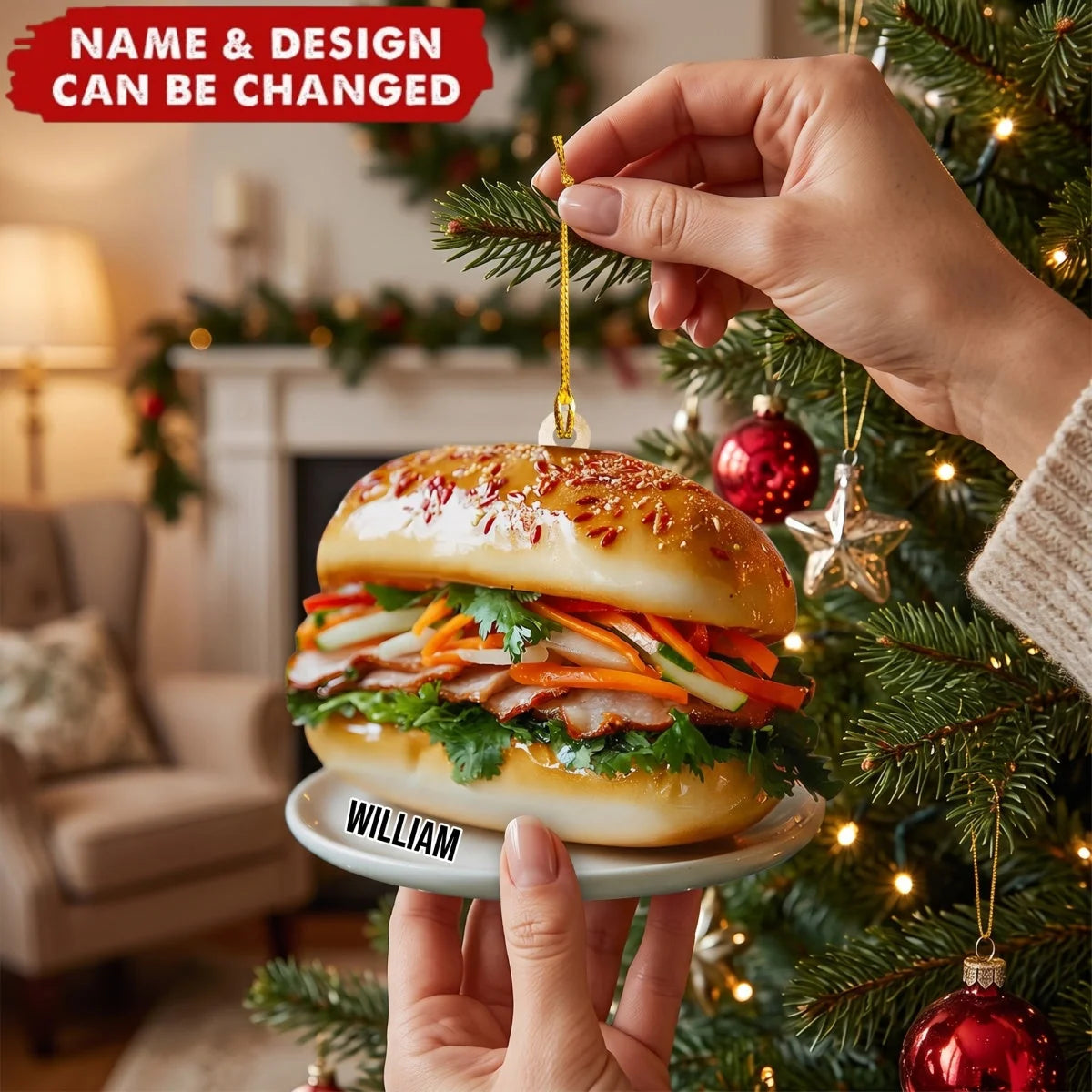 Vietnamese Banh Mi Sandwich Personalized Acrylic Ornament - Custom Foodie Gift for Christmas Tree