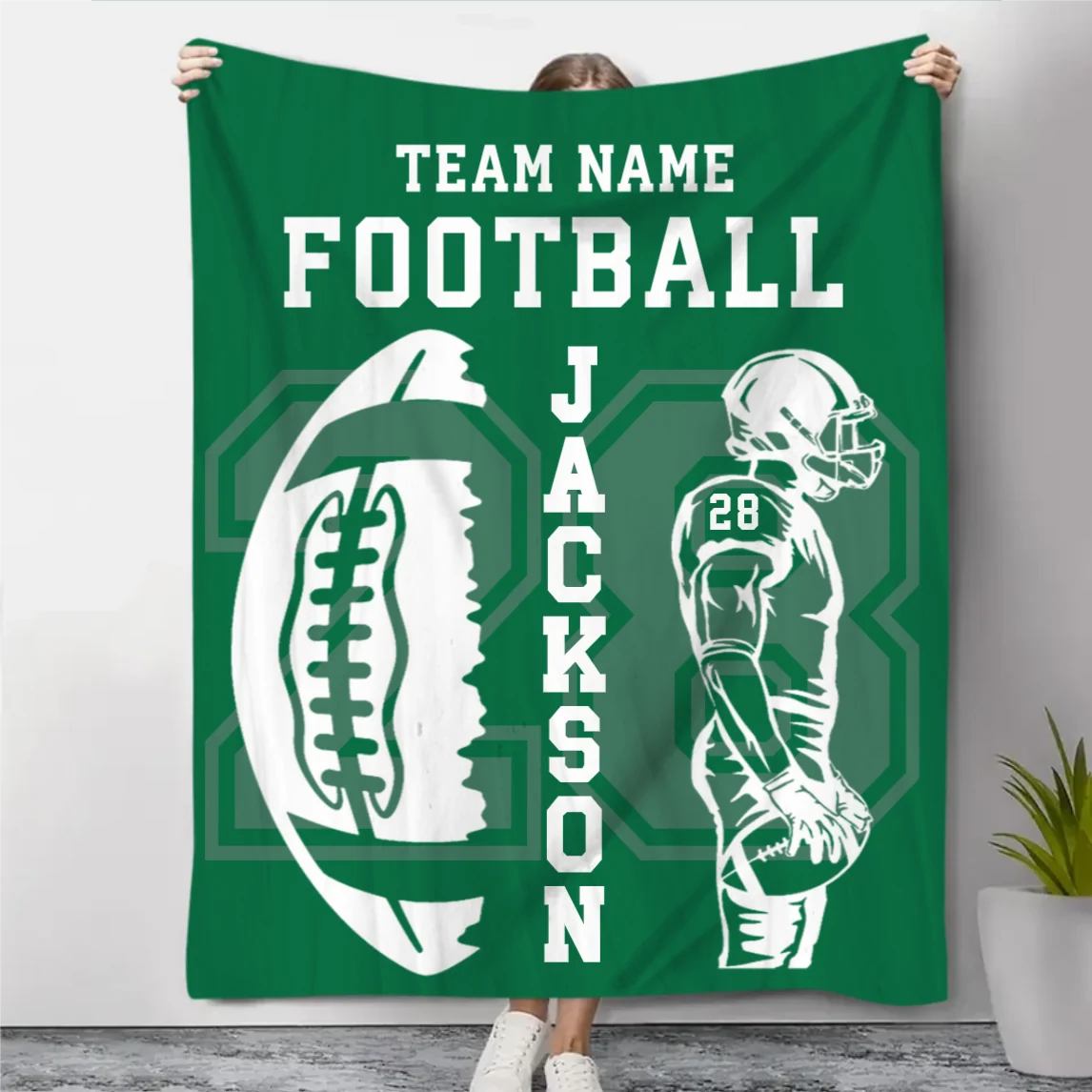 Custom Football Player Name & Jersey Number Blanket - Personalized Team Keepsake