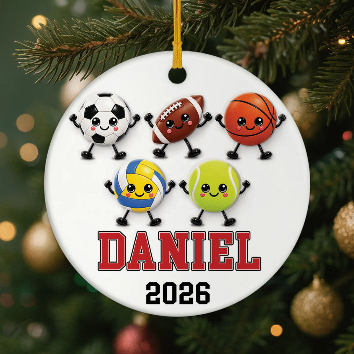 Personalized Sports Balls Ceramic Ornament - Custom Athlete Name Keepsake for Kids