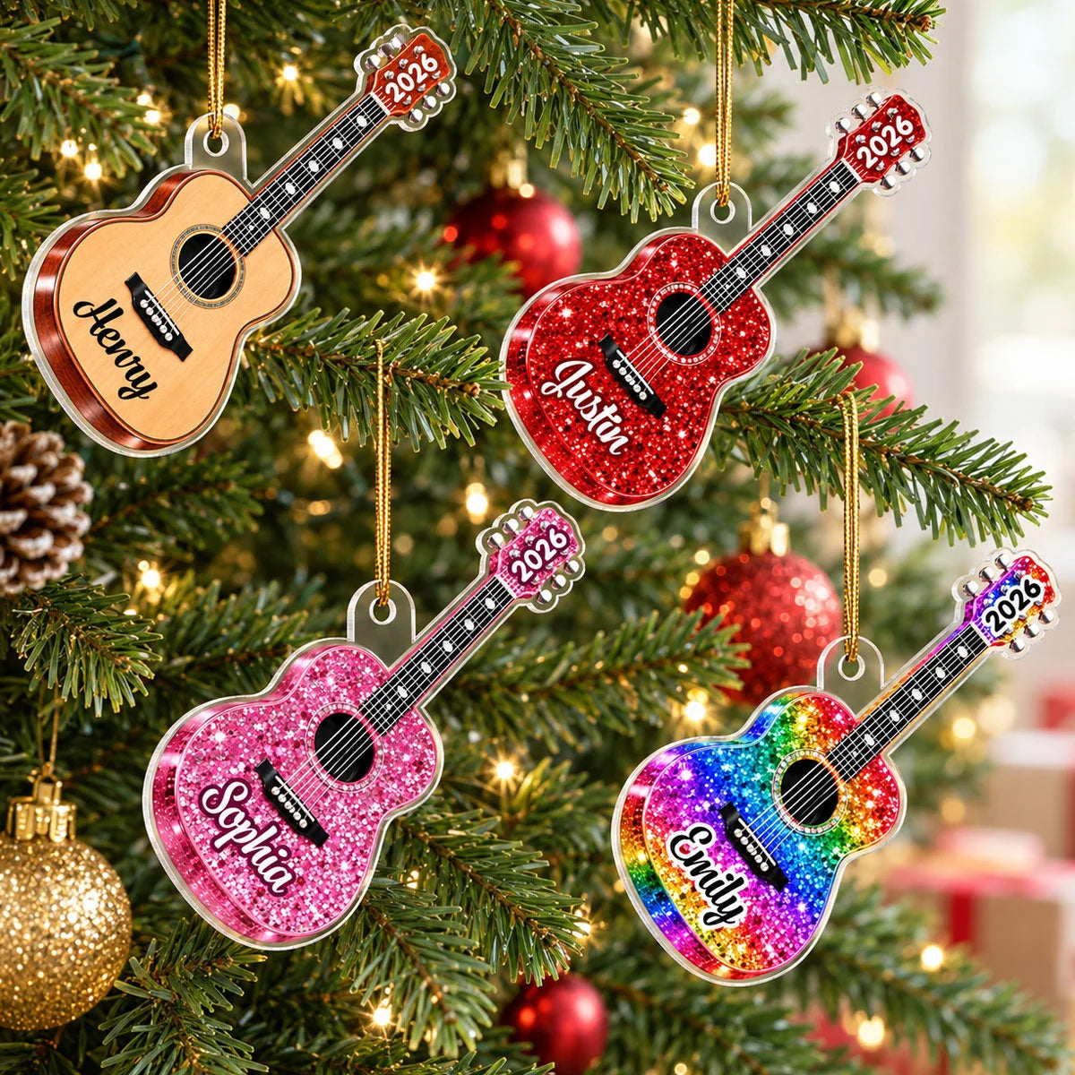 Harmony Melody Rhythm Custom Name Acoustic Guitar Ornament - Personalized Musician Keepsake