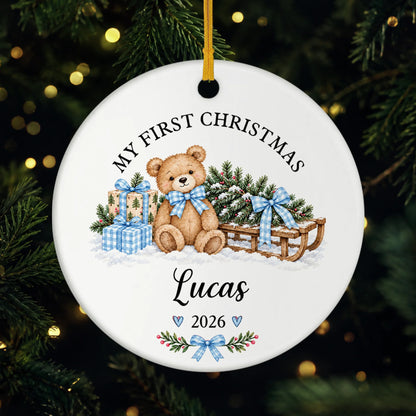 My First Christmas Personalized Ceramic Ornament for Newborn Baby - Custom Teddy Bear Holiday Keepsake Gift