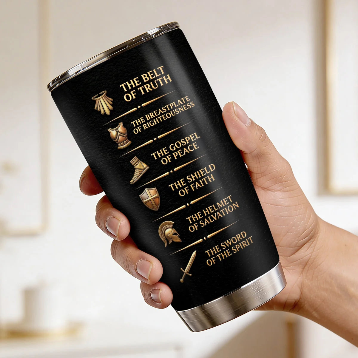 Put On The Full Armor Of God Personalized Tumbler - Christian Men Ephesians 6 Travel Mug