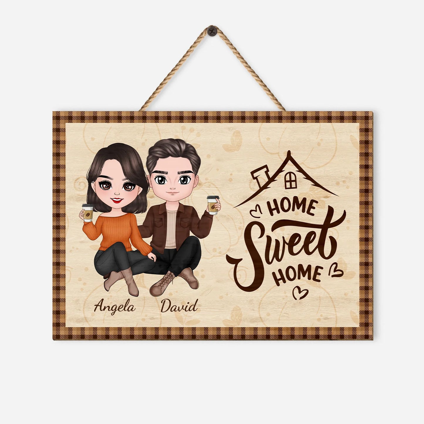 Home Sweet Home Personalized Wood Sign - Custom Housewarming Decor Gift for Couples