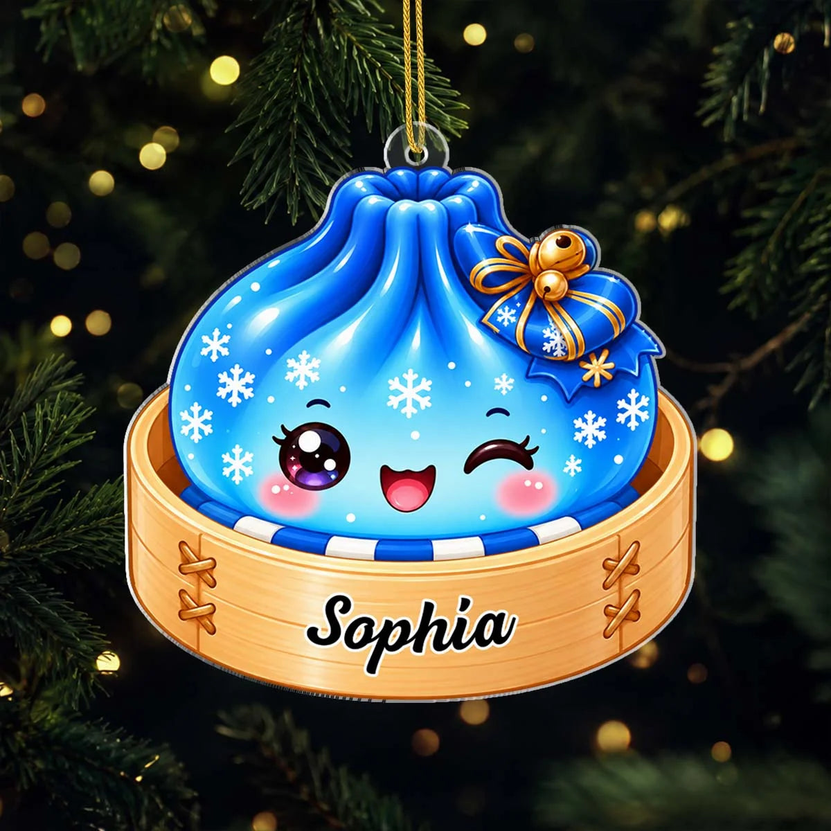 Personalized Cute Dim Sum Bao Christmas Dumpling Acrylic Ornament - Custom Name Gift for Kids & Family