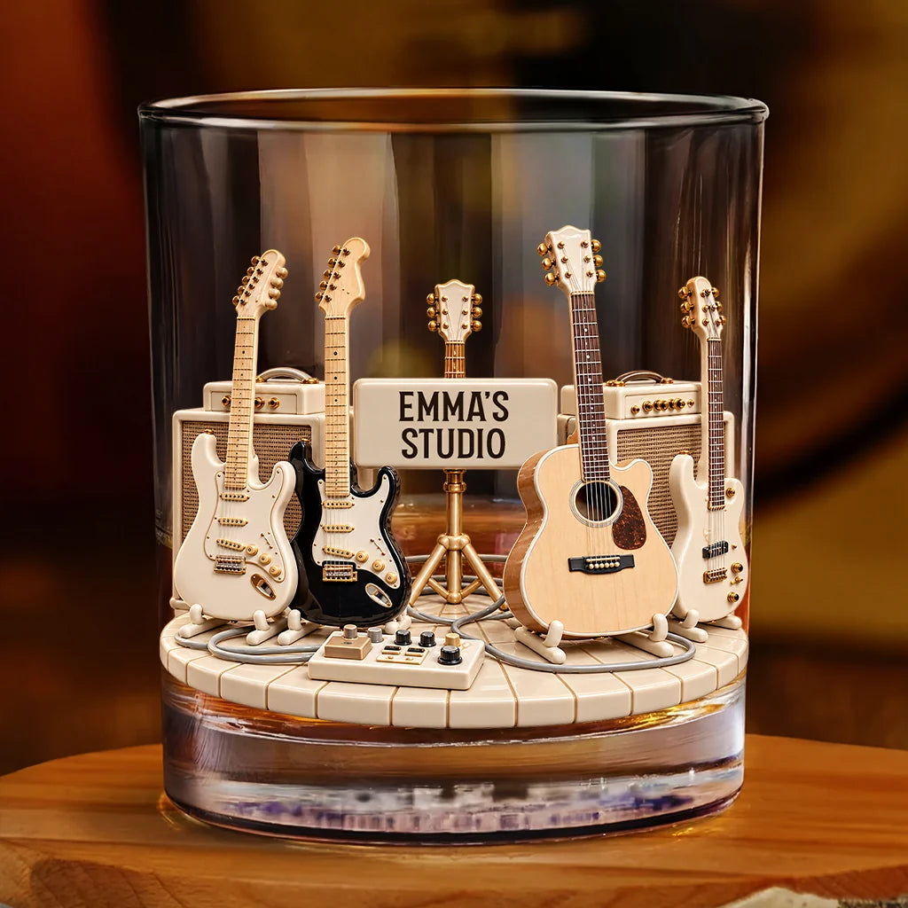Guitar Studio Collection Personalized Whiskey Glass - Custom Gift for Him