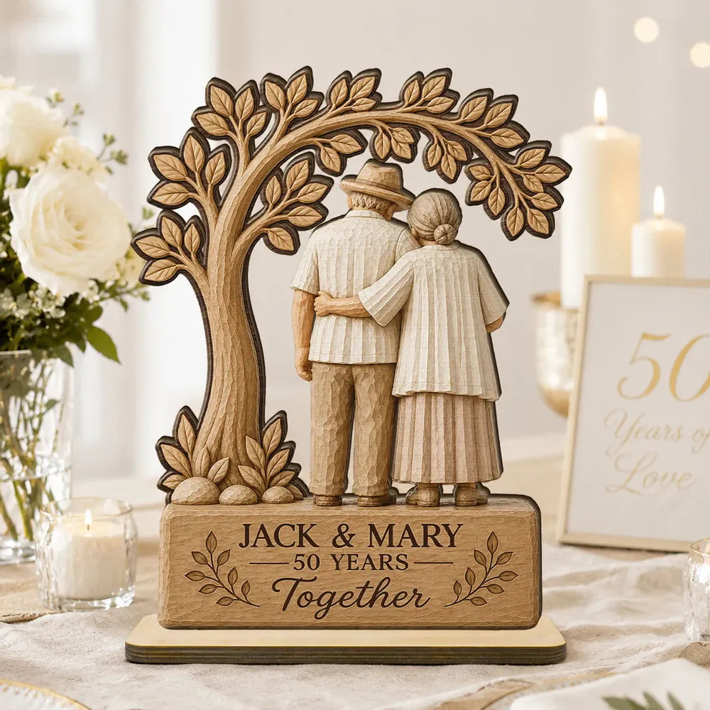 Personalized anniversary gifts custom wood sign featuring an old couple under a tree for grandparents