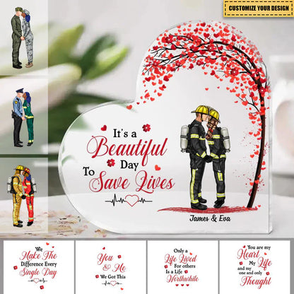 Custom Firefighter Couples Plaque for Couples with personalized design details for meaningful gifting