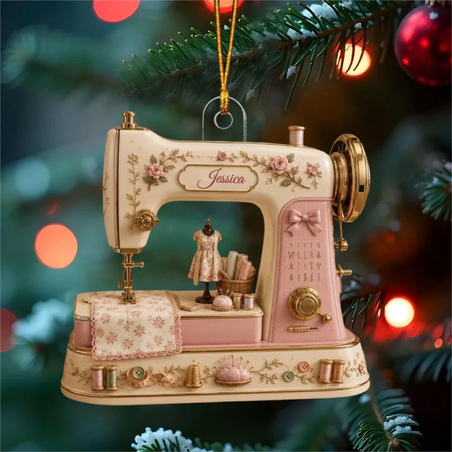Personalized Sewing Machine Acrylic Ornament - Custom Seamstress Keepsake Gift