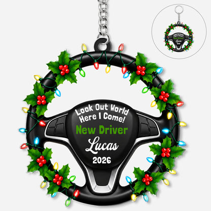 “Look Out World, Here I Come” – Personalized New Driver Acrylic Keychain – Teen Driver Keepsake
