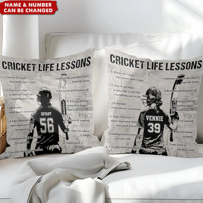 Cricket Life Lessons Personalized Pillow - Custom Name & Number Gift for Cricket Lovers
