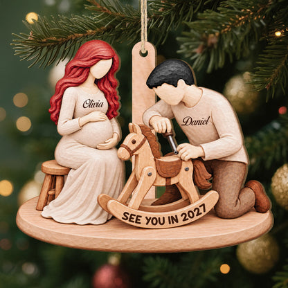 See You in 2027 Personalized Wooden Ornament - Pregnancy Announcement Gift for Expecting Parents