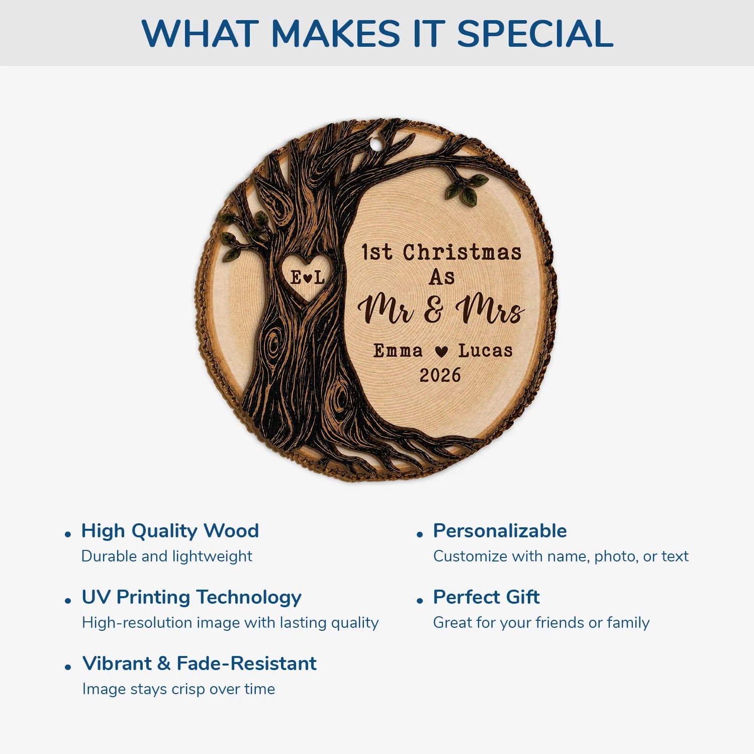 "1st Christmas As Mr & Mrs" Personalized 2-Layer Wooden Ornament - Custom Wedding Keepsake for Couples