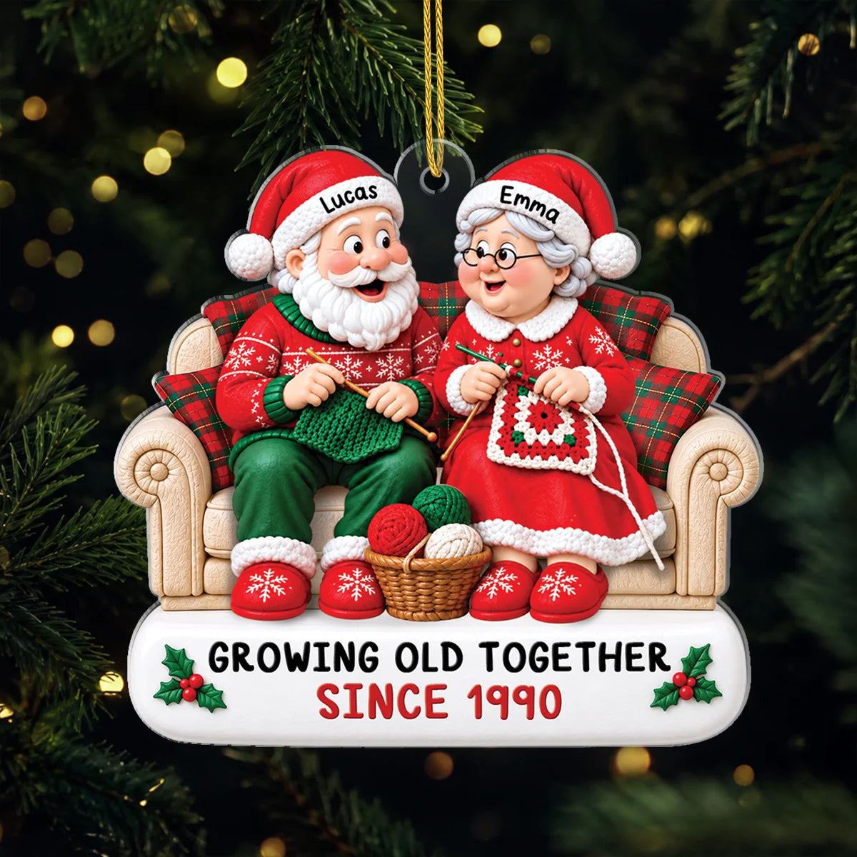 Growing Old Together Since Personalized Couple Acrylic Ornament - Custom Christmas Keepsake Gift for Husband and Wife