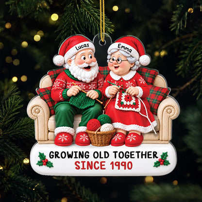 Growing Old Together Since Personalized Couple Acrylic Ornament - Custom Christmas Keepsake Gift for Husband and Wife