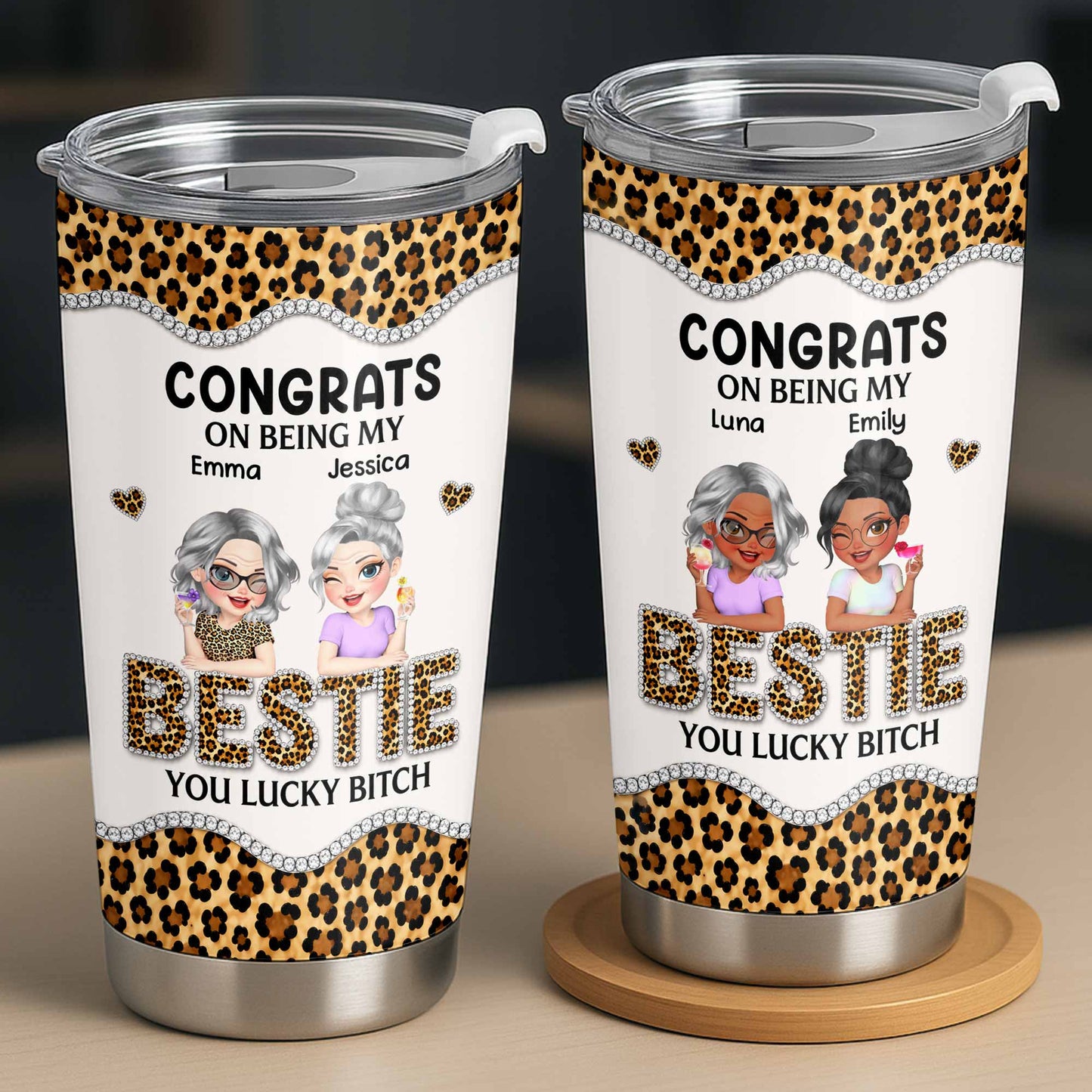 Personalized bestie tumbler with leopard print and funny quote for best friends image 8