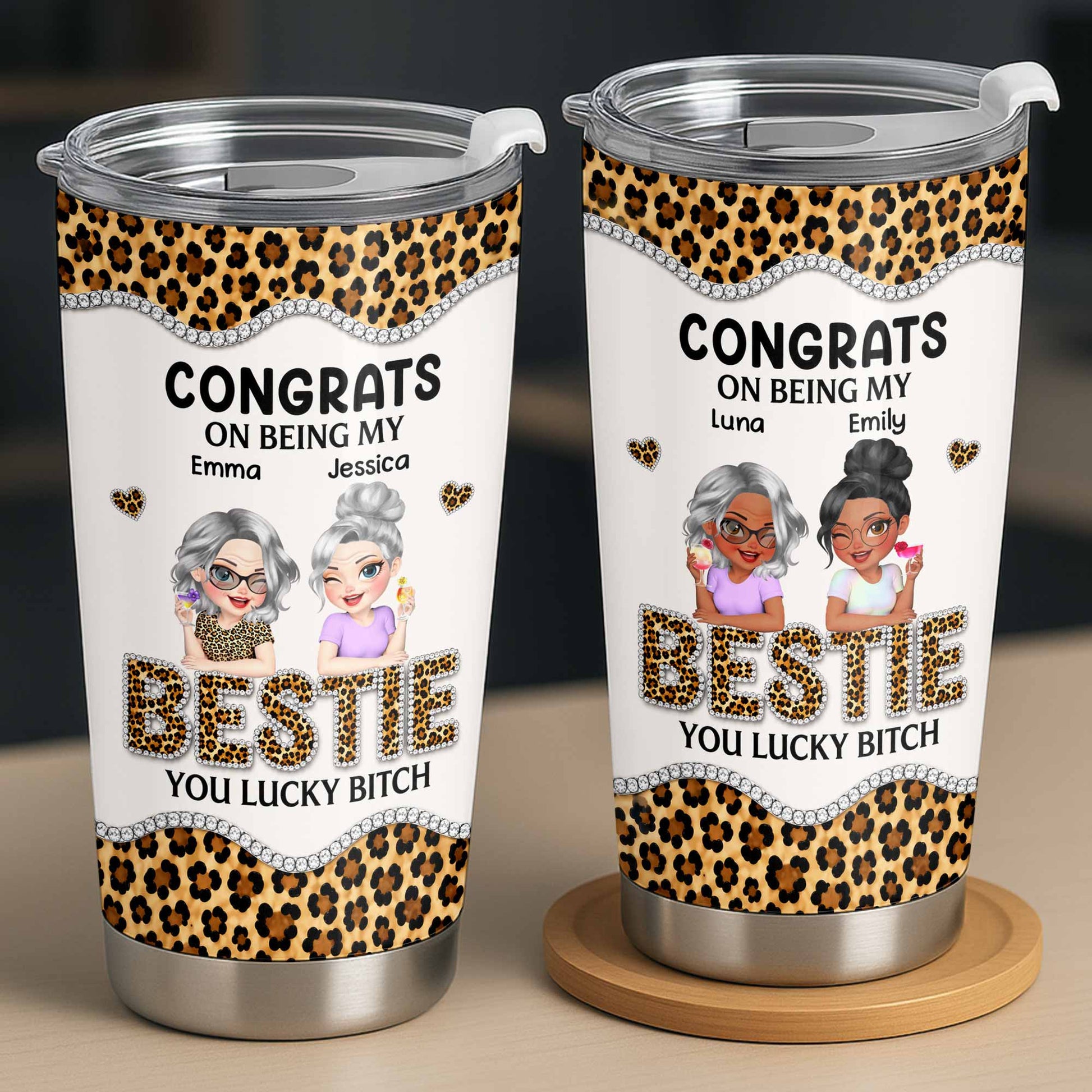 Personalized bestie tumbler with leopard print and funny quote for best friends image 8