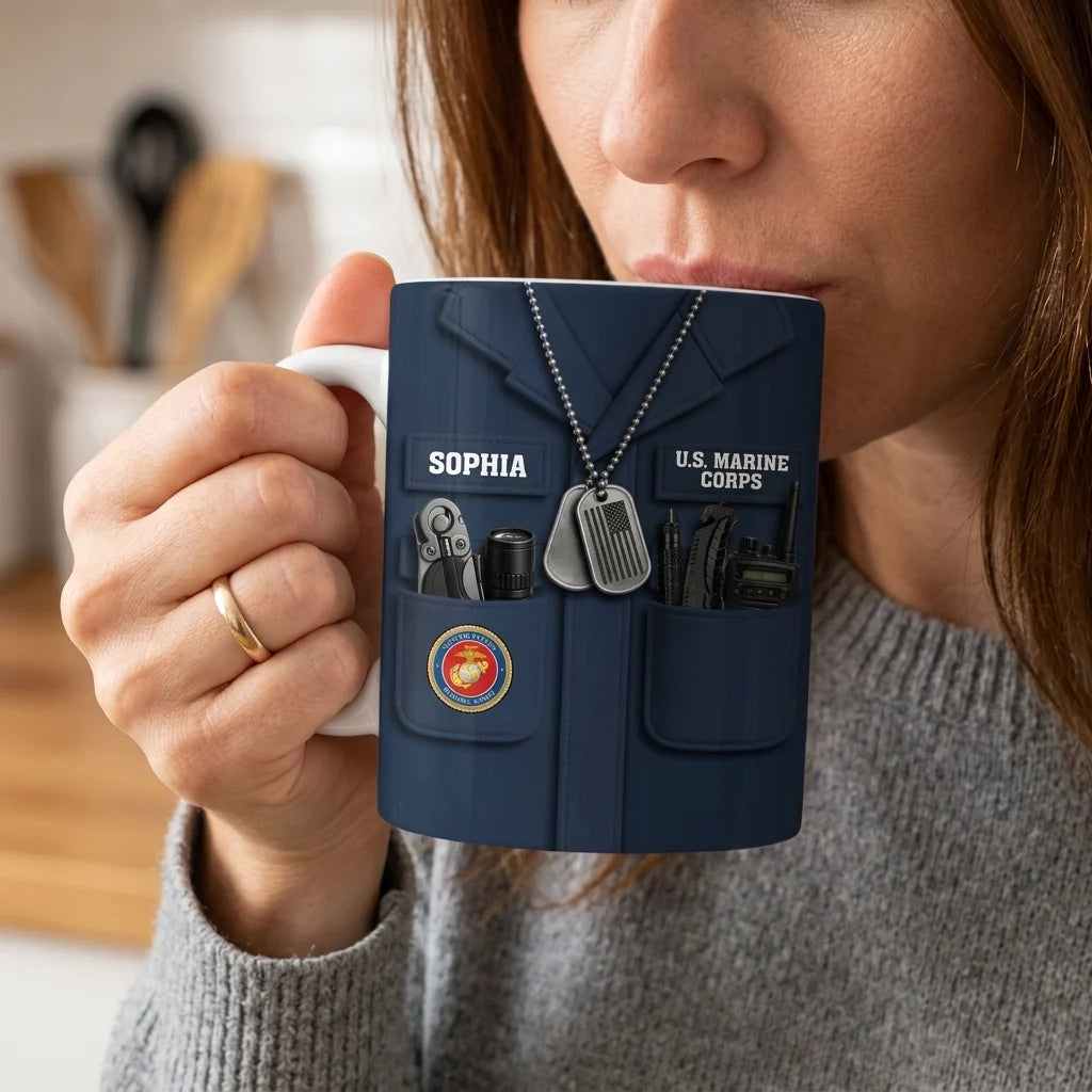 Personalized Military Camo Uniform Mug - Custom Name Coffee Cup Gift for Veterans