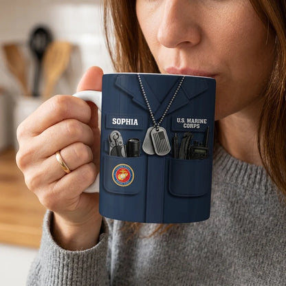 Personalized Military Camo Uniform Mug - Custom Name Coffee Cup Gift for Veterans