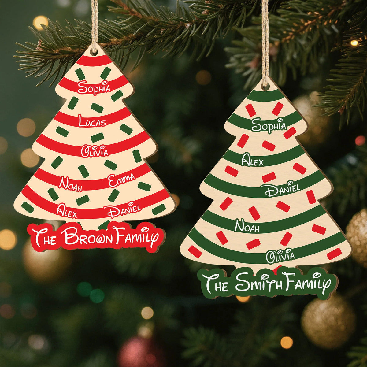 Personalized Christmas Tree Wooden Ornament - Custom Family Names Holiday Keepsake Gift