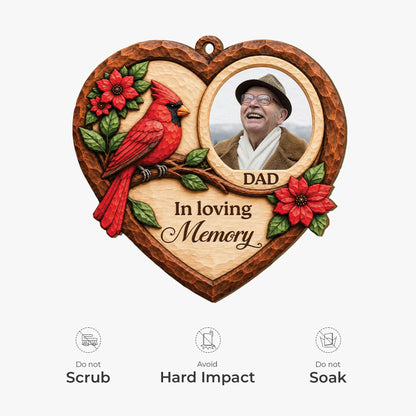 In Loving Memory Personalized Photo Wooden Ornament - Custom Cardinal Memorial Gift for Mom Dad